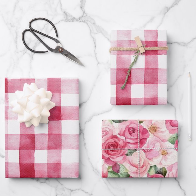 Feuille De Papier Cadeau Pink White Stripes Floral Birthday (Recto)