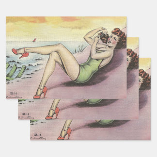 Feuille De Papier Cadeau Pinup Girl sur la plage