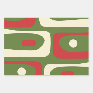 Feuille De Papier Cadeau Piquet de Noël minimaliste rétro du milieu du sièc