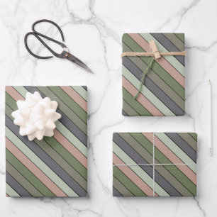 Feuille De Papier Cadeau Pistachio Coquille verte Pêche pourpre rayures