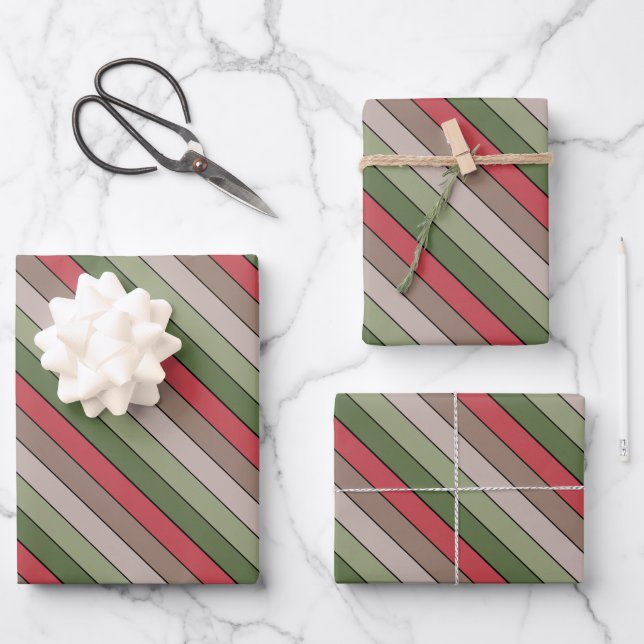 Feuille De Papier Cadeau Pistachio Coquille verte Rouge Brown rayures (Recto)
