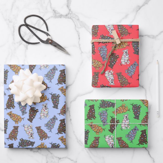 Feuille De Papier Cadeau Pitbull Holiday Confetti - rouge, bleu, vert  (Recto)