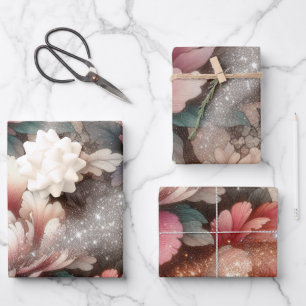 Feuille De Papier Cadeau Pivoine Élégante Art Floral Pailleté
