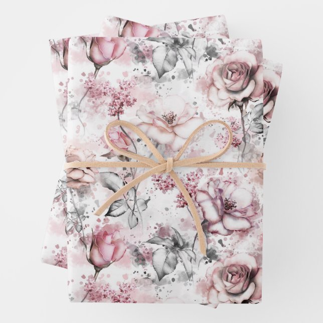 Feuille De Papier Cadeau Pivoine et Roses Fantaisistes (En situation)