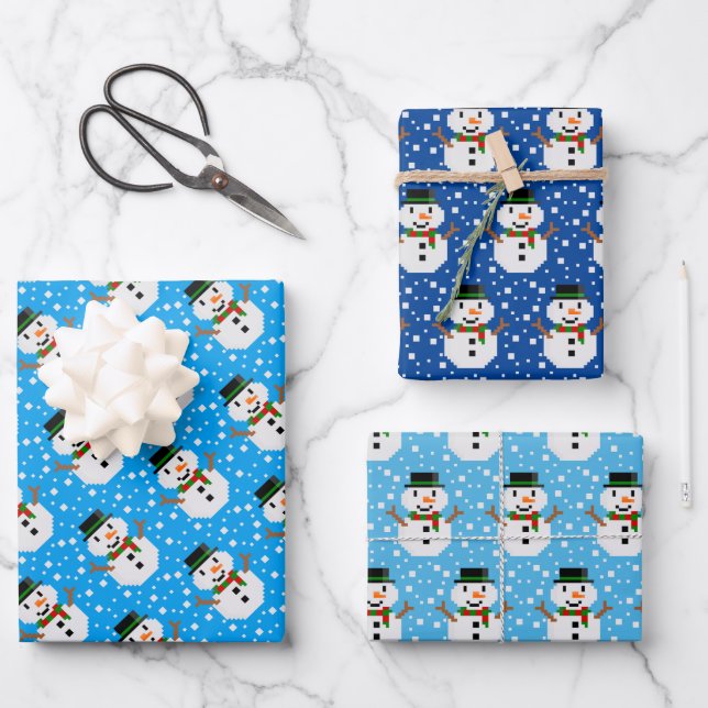 Feuille De Papier Cadeau Pixel Art SNOWMAN (Recto)