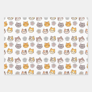 Feuille De Papier Cadeau Pixel Cat Wrapping Paper Cute Kawaii Paw Print Gif