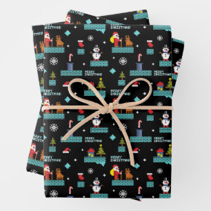 Feuille De Papier Cadeau Pixellit Joyeux Motif de Noël - Design rétro