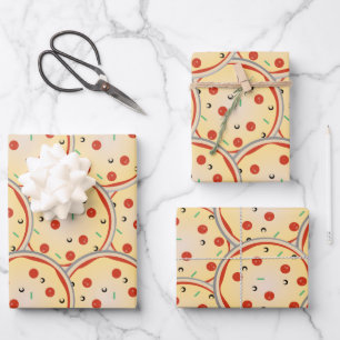 Feuille De Papier Cadeau Pizza au Fromage Motif Tarte à la Pepperoni
