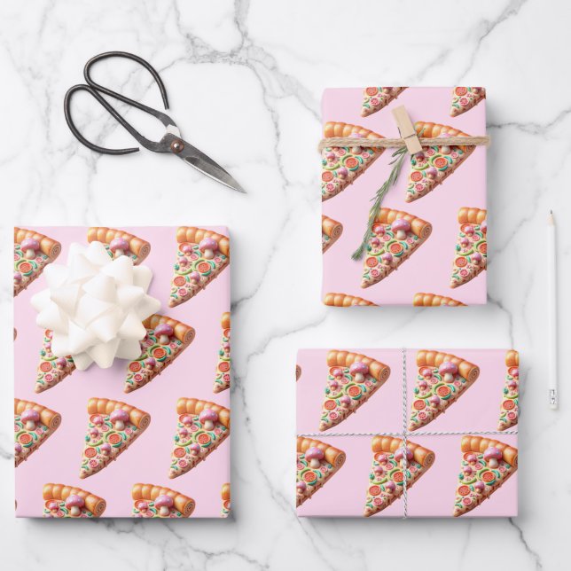 Feuille De Papier Cadeau Pizza aux champignons roses Whimsical (Recto)