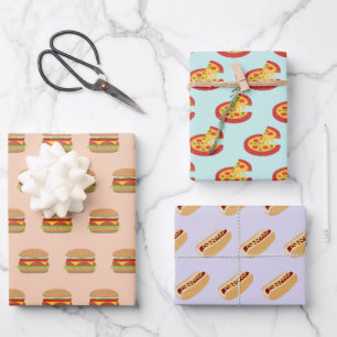 Feuille De Papier Cadeau Pizzas et Motifs de hot Dog pour hamburger et rest