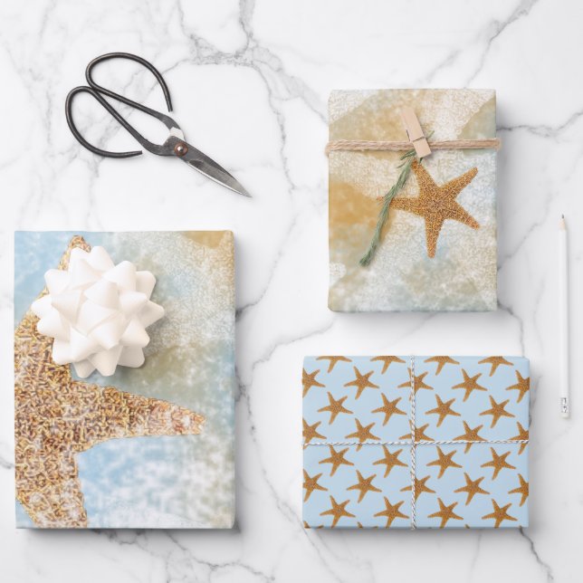 Feuille De Papier Cadeau Plage côtière de Starfish Océan (Recto)