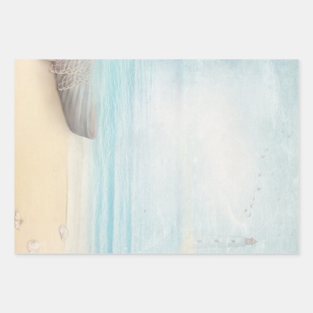 Feuille De Papier Cadeau Plage nautique avec Rowboat & Fishing Net (Devant)