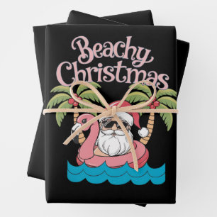 Feuille De Papier Cadeau Plage Noël Tropical Vacances Père Noël Beach