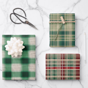 Feuille De Papier Cadeau Plaid à la crème verte