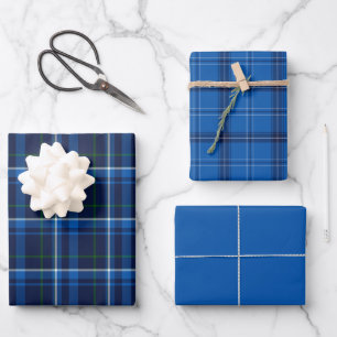 Feuille De Papier Cadeau Plaid bleu, marine et blanc