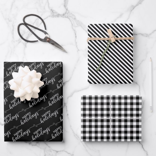 Feuille De Papier Cadeau Plaid Classique Noir Et Blanc (Recto)