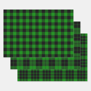Feuille De Papier Cadeau Plaid de buffle noir et vert