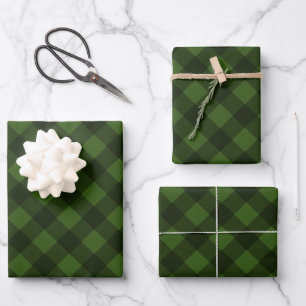 Feuille De Papier Cadeau Plaid de Noël vert et noir de buffle