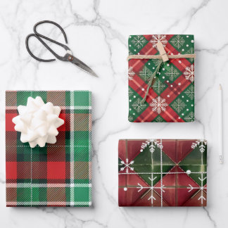Feuille De Papier Cadeau Plaid et Snowflakes