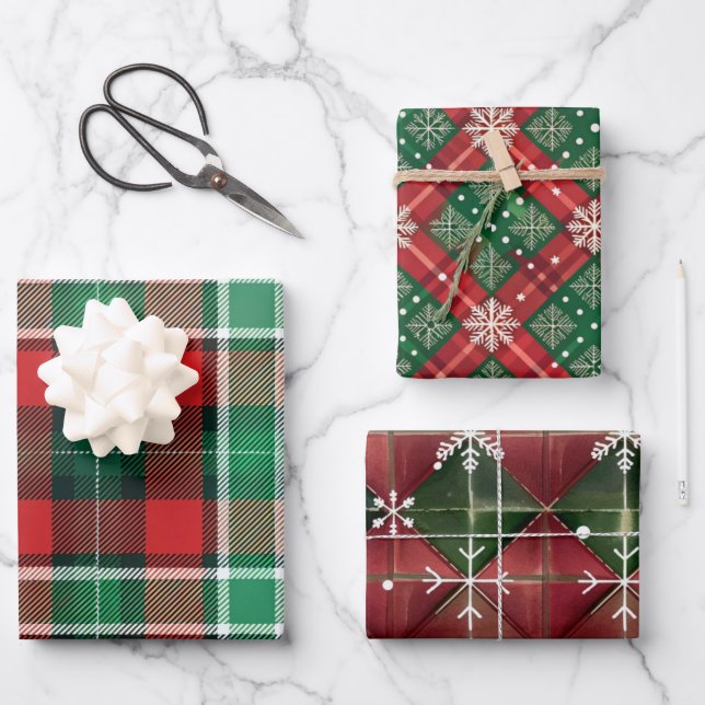 Feuille De Papier Cadeau Plaid et Snowflakes (Recto)