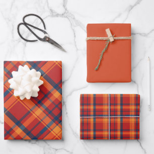 Feuille De Papier Cadeau Plaid orange, rouge et bleu