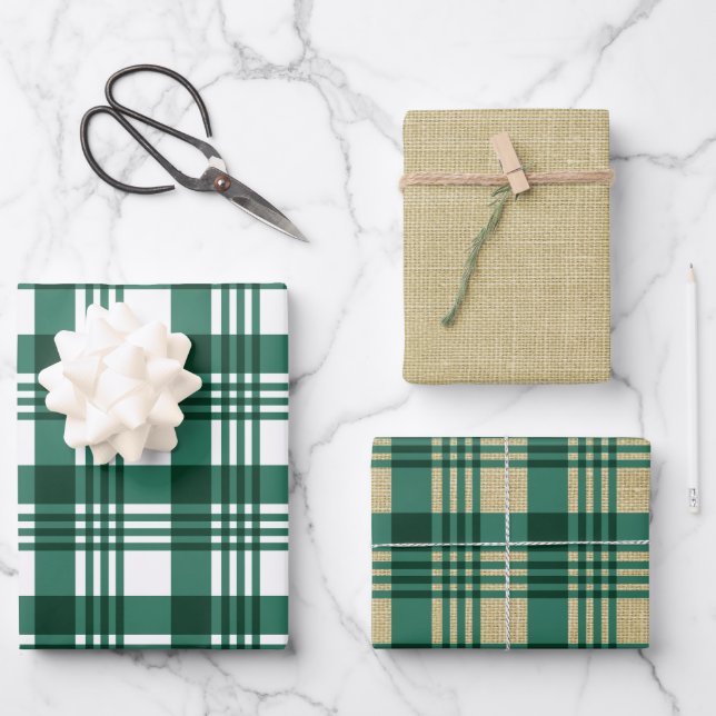 Feuille De Papier Cadeau Plaid vert Burlap (Recto)