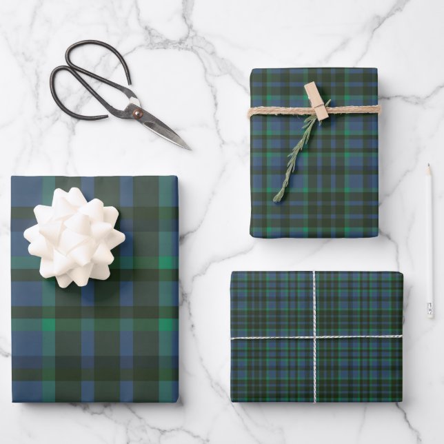 Feuille De Papier Cadeau Plaid vert et bleu Preppy (Recto)