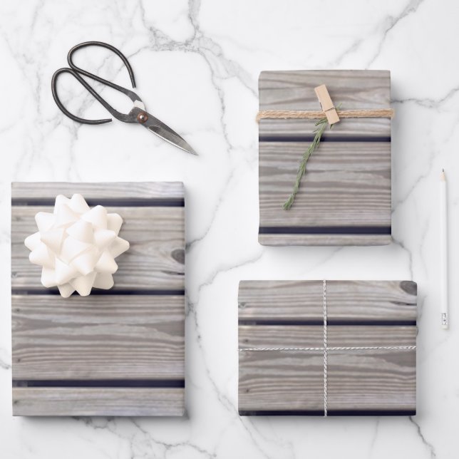Feuille De Papier Cadeau Planches de bois de plage (Recto)