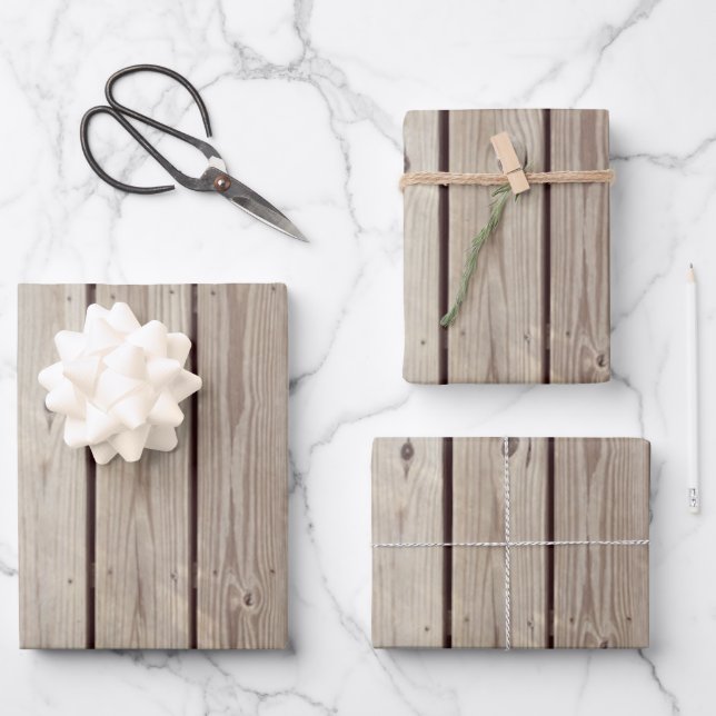 Feuille De Papier Cadeau Planches de bois rustiques (Recto)