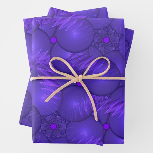 Feuille De Papier Cadeau Planètes violettes et éclairs (En situation)