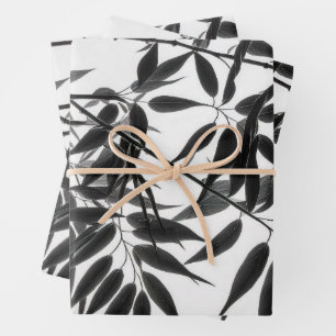 Feuille De Papier Cadeau Plante en bambou noir et blanc