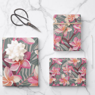 Feuille De Papier Cadeau Plantes tropicaux et motif de fleurs