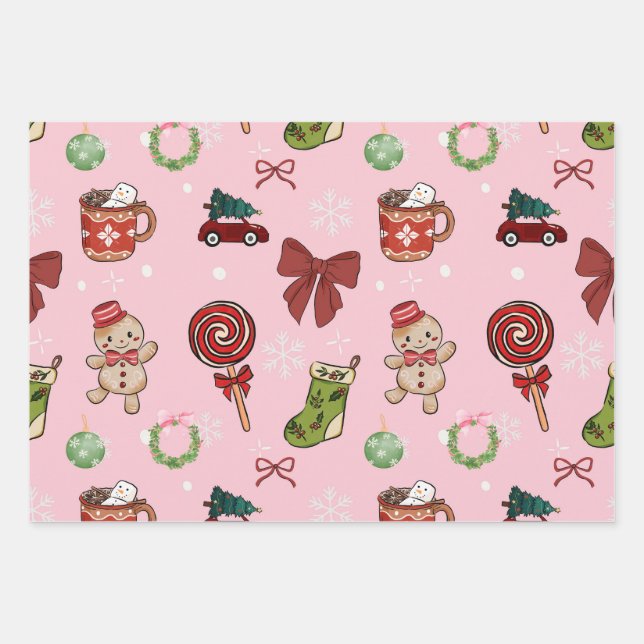 Feuille De Papier Cadeau Playful Pink Christmas Wrapping Paper (Devant)