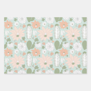 Feuille De Papier Cadeau Playy Cactus Peach Green Floral Print
