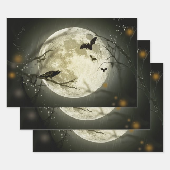 Feuille De Papier Cadeau Pleine lune sur Halloween (Lot)