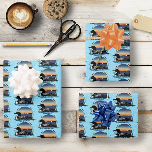 Feuille De Papier Cadeau Plongeon commun serein Coucher de soleil Bleu Faun