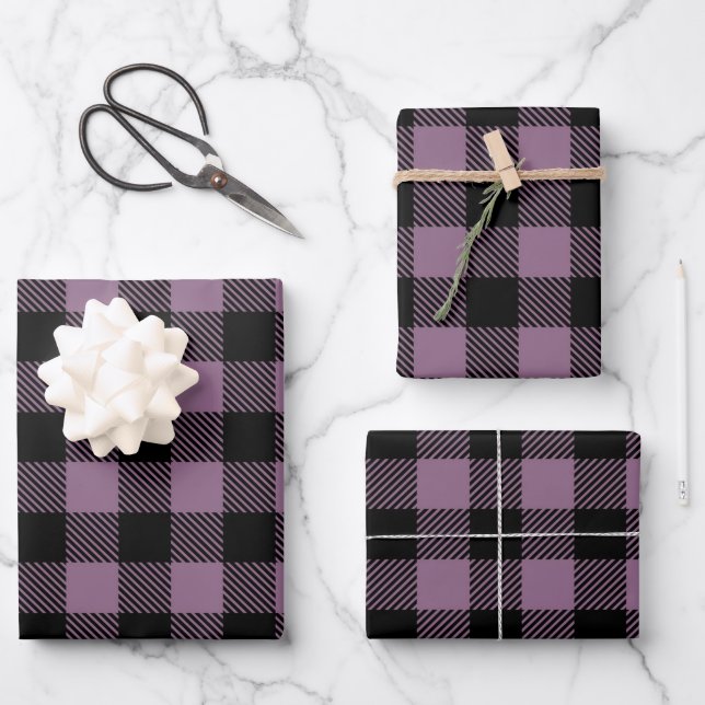 Feuille De Papier Cadeau Plum violet noir Buffalo chèque Plaid Motif (Recto)