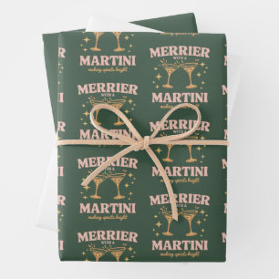Feuille De Papier Cadeau Plus joyeux avec un Martini Noël Cocktail Fêtes
