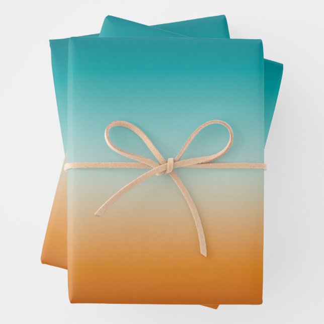 Feuille De Papier Cadeau Plutôt Ombre Sunny Orange & Turquoise Blue Gradien (En situation)