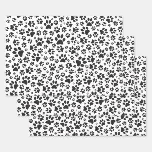 Feuille De Papier Cadeau Poches de chien noir et blanc Poka Dot