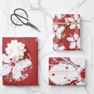 Feuille De Papier Cadeau Poésie cerise en fleurs rouge blanc élégant sakura