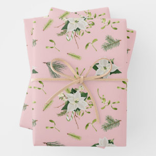 Feuille De Papier Cadeau Poinsettia blanc aquarelle, Noël Evergreen