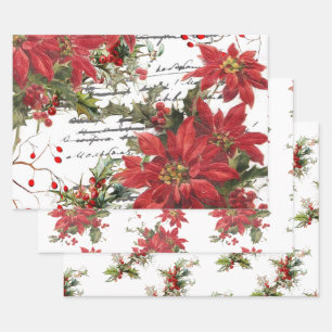 Feuille De Papier Cadeau Poinsettia et houx