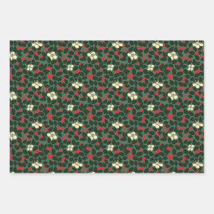 Feuille De Papier Cadeau Poinsettia & Fleurs