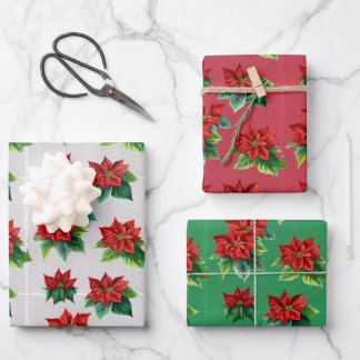 Feuille De Papier Cadeau Poinsettia fleurs rouge, vert, blanc Arrière - pla