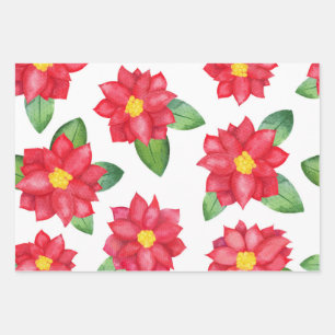 Feuille De Papier Cadeau Poinsettia & Holly Christmas Wrapper Paper Set