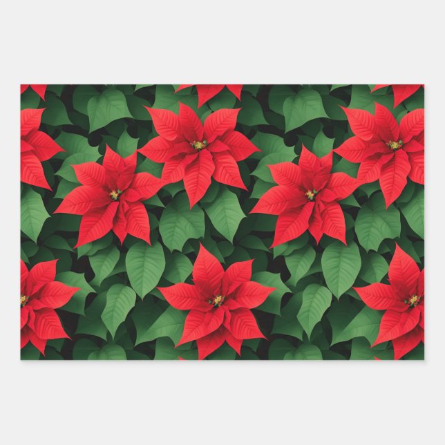 Feuille De Papier Cadeau Poinsettia, Holly, Jouets de Noël Arrière - plan (Devant)