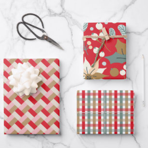 Feuille De Papier Cadeau Poinsettia plaid arrière - plan rouge vacances d'h