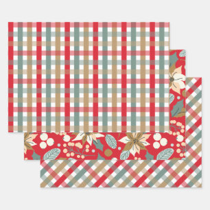 Feuille De Papier Cadeau Poinsettia plaid arrière - plan rouge vacances d'h