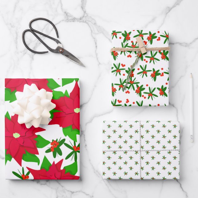 Feuille De Papier Cadeau Poinsettia & Red Berry Festive Mexican Christmas (Recto)